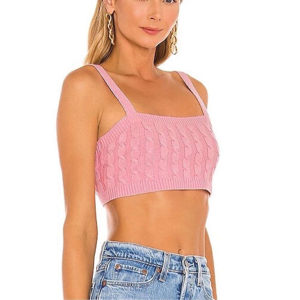 525 America Revolve Cable Knit Cotton Blend Tiny Tank Top In Pink Size XS